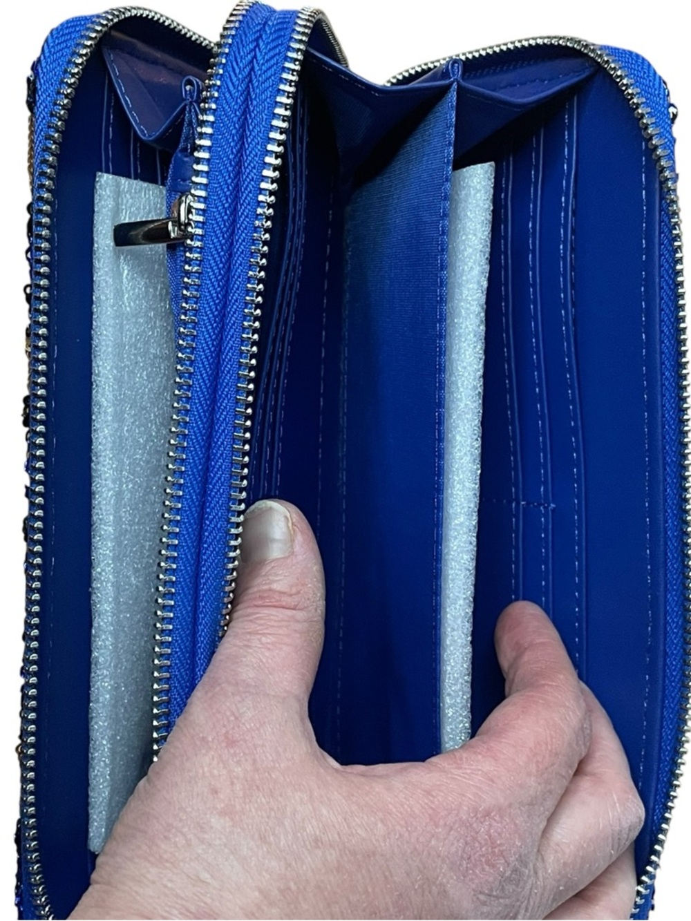 NWT B. Brentano Leopard Blue Sequin Double Zip Wallet Vegan Leather - Picture 9 of 11